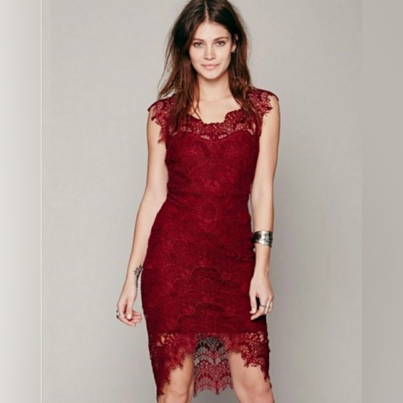 Free People Dresses & Skirts - Free People Peekaboo Burgundy Lace Dress Size M NWOT